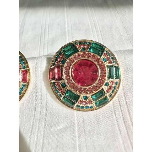 Vintage Art Deco style pink and Emerald green stud earrings ￼ - Picture 2 of 3